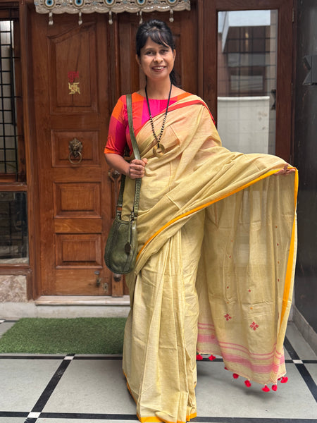 Handloom Pure Cotton Saree With Embroidered Pallu