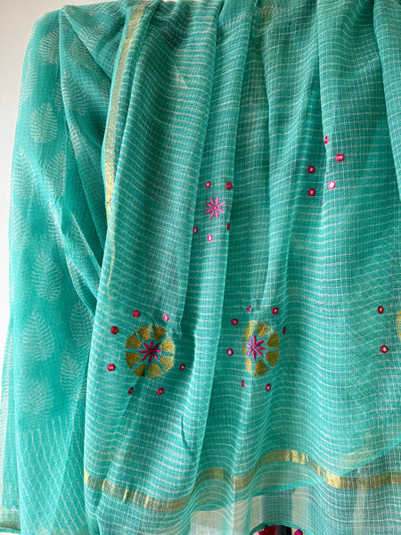 रंगमंच -Embroidered Pallu Kota Saree- Sea Green