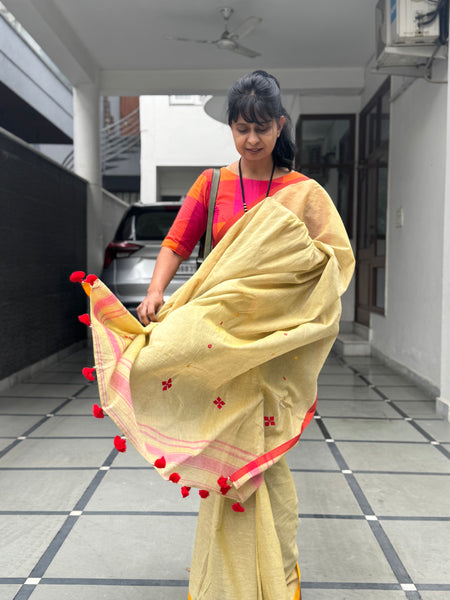 Handloom Pure Cotton Saree With Embroidered Pallu