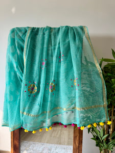 रंगमंच -Embroidered Pallu Kota Saree- Sea Green