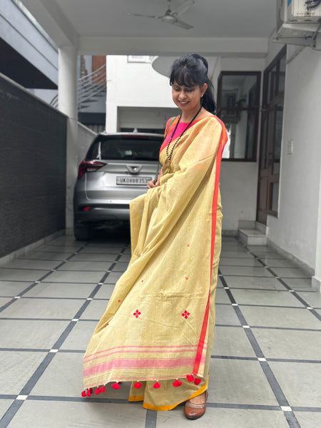 Handloom Pure Cotton Saree With Embroidered Pallu