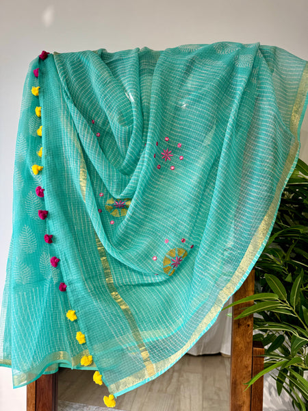 रंगमंच -Embroidered Pallu Kota Saree- Sea Green