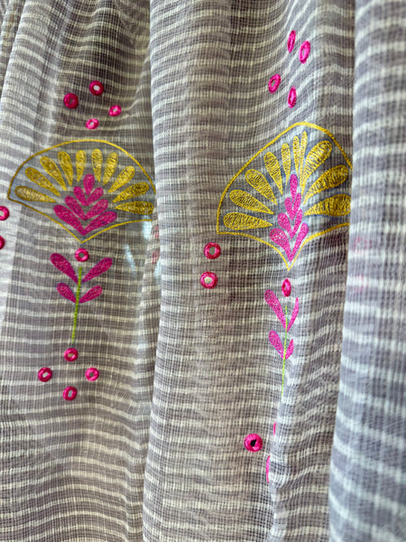 रंगमंच -Embroidered Pallu Kota Saree- Light Grey