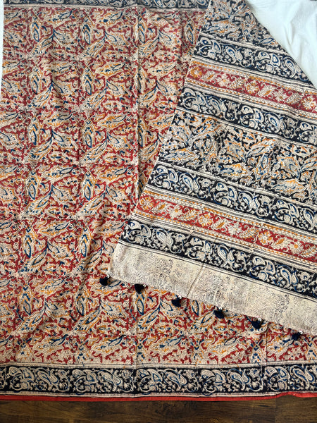 Kalamkari blockprinted cotton mul saree