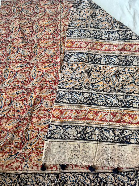 Kalamkari blockprinted cotton mul saree