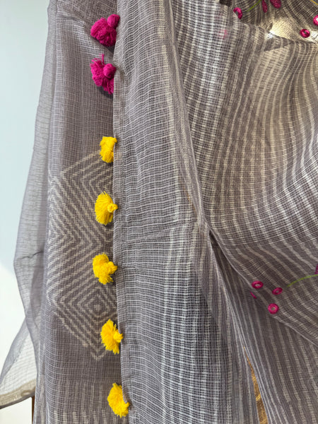 रंगमंच -Embroidered Pallu Kota Saree- Light Grey