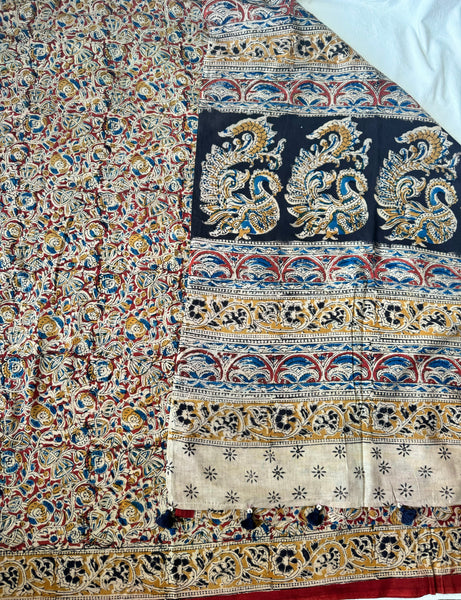 Kalamkari blockprinted cotton mul saree