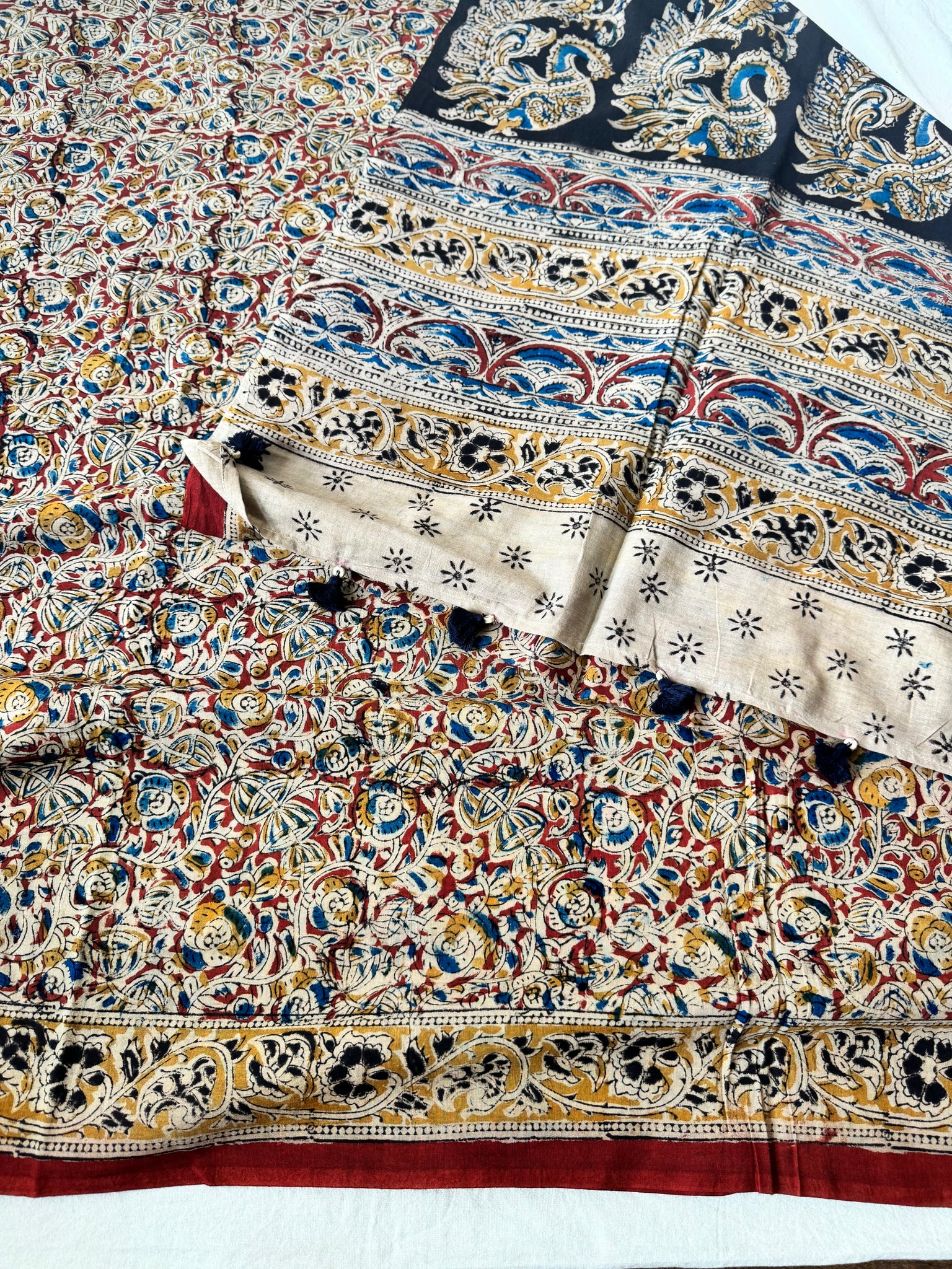 Kalamkari blockprinted cotton mul saree