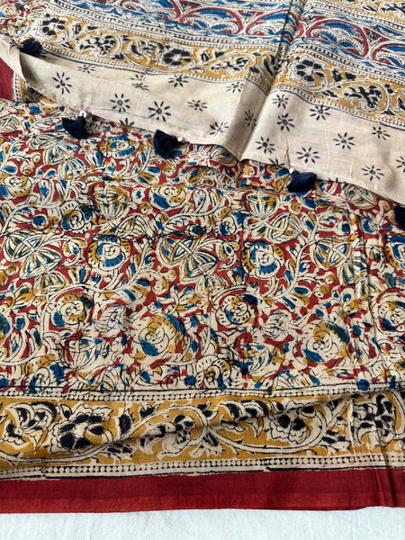 Kalamkari blockprinted cotton mul saree