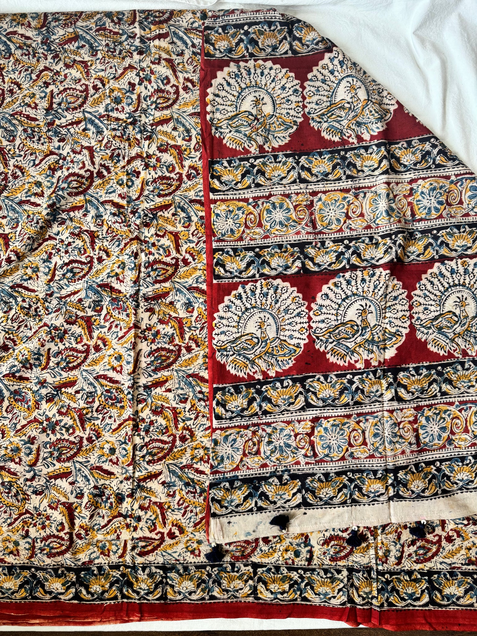 Kalamkari blockprinted cotton mul saree