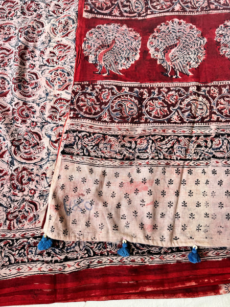 Kalamkari blockprinted cotton mul saree