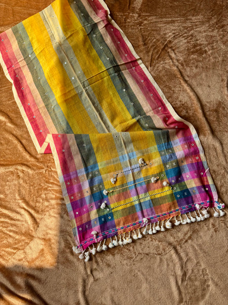 Viraasat - Bhujodi handwoven organic kala cotton stole