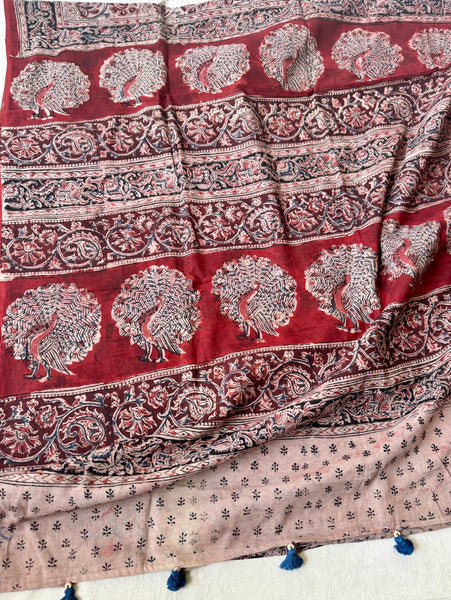 Kalamkari blockprinted cotton mul saree