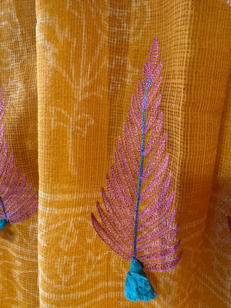 रंगमंच - Embroidered Pallu Kota Saree- Dark Yellow