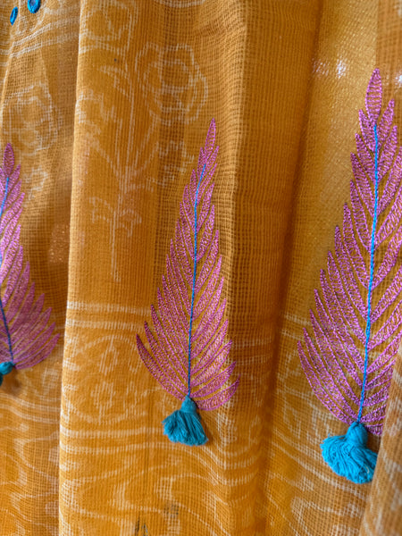 रंगमंच - Embroidered Pallu Kota Saree- Dark Yellow