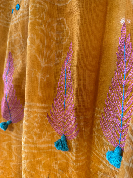 रंगमंच - Embroidered Pallu Kota Saree- Dark Yellow