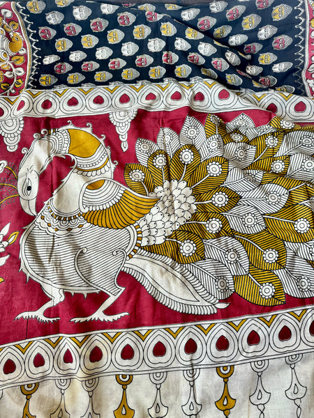 Kalamkari blockprinted cotton mul saree
