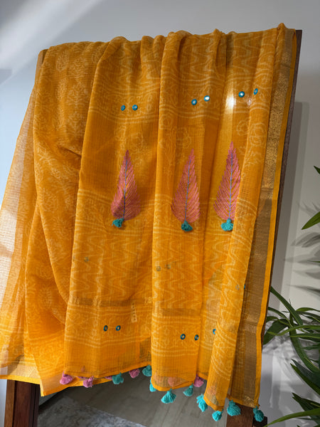 रंगमंच - Embroidered Pallu Kota Saree- Dark Yellow
