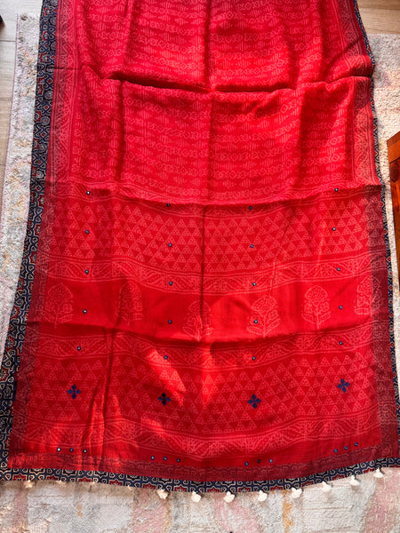 Best Seller - Embroidered pallu & inner side patchwork border- kota doria saree