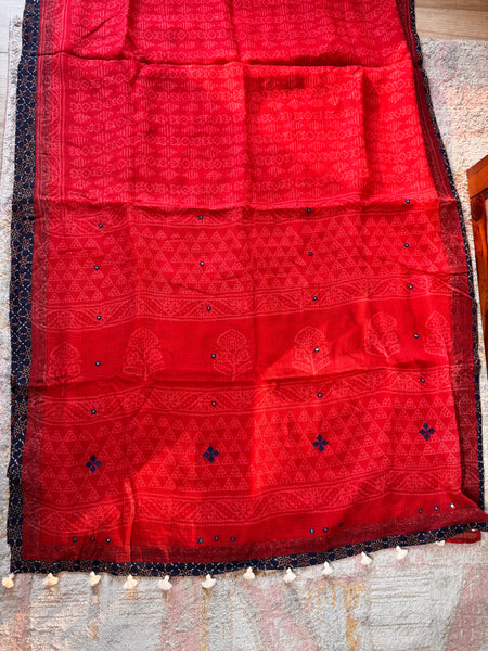 Best Seller - Embroidered pallu & inner side patchwork border- kota doria saree