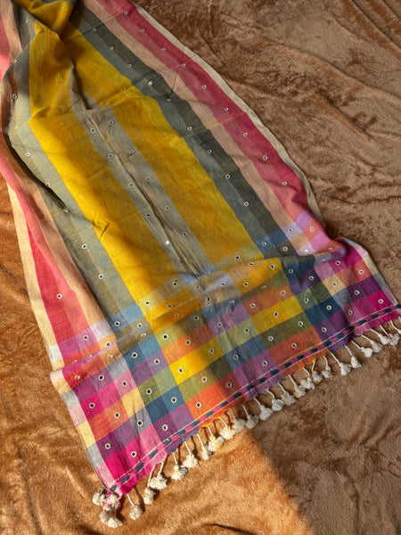 Viraasat - Bhujodi handwoven organic kala cotton stole