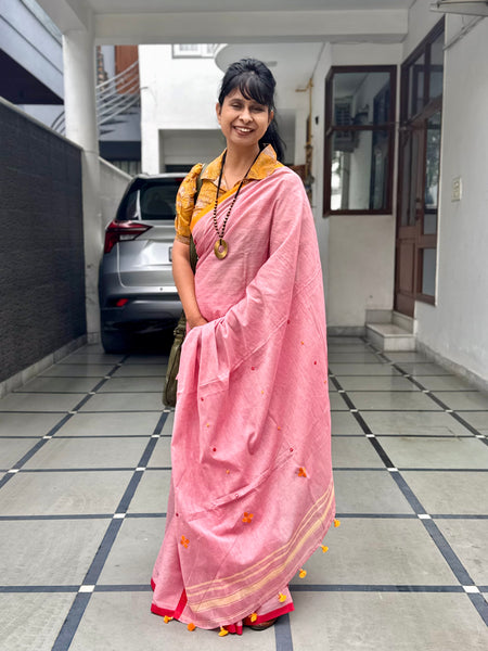 Handloom Pure Cotton Saree With Embroidered Pallu