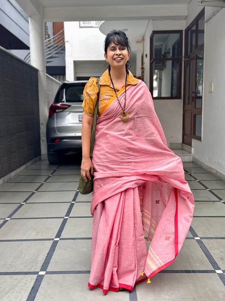 Handloom Pure Cotton Saree With Embroidered Pallu