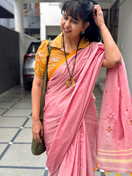 Handloom Pure Cotton Saree With Embroidered Pallu