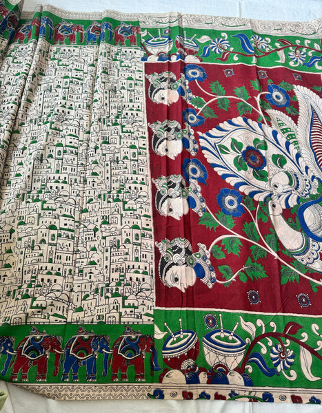 Kalamkari blockprinted cotton mul saree