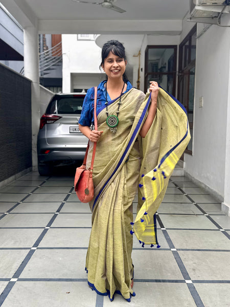 Handloom Pure Cotton Saree With Embroidered Pallu