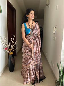 Ajrakh naturally dyed cotton silk saree