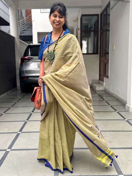 Handloom Pure Cotton Saree With Embroidered Pallu