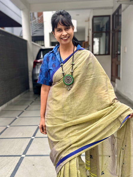 Handloom Pure Cotton Saree With Embroidered Pallu