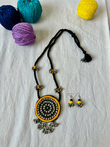 Yellow Handcrafted Embroidered long necklace and earrings