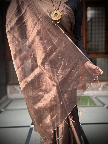 Kanak -Handloom Mul Tissue Saree with Pallu Embroidered