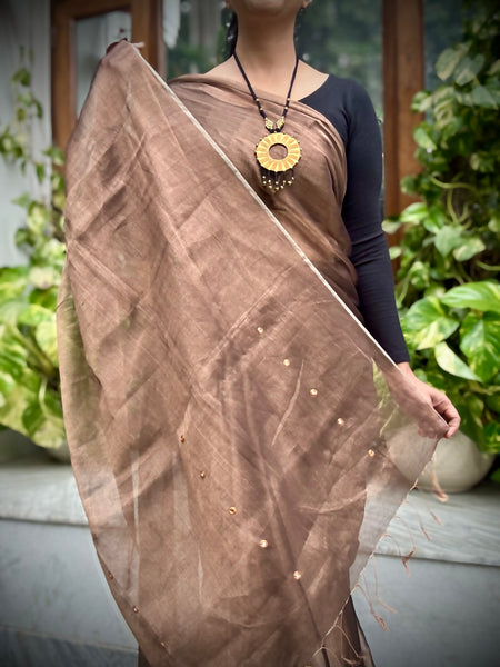 Kanak -Handloom Mul Tissue Saree with Pallu Embroidered
