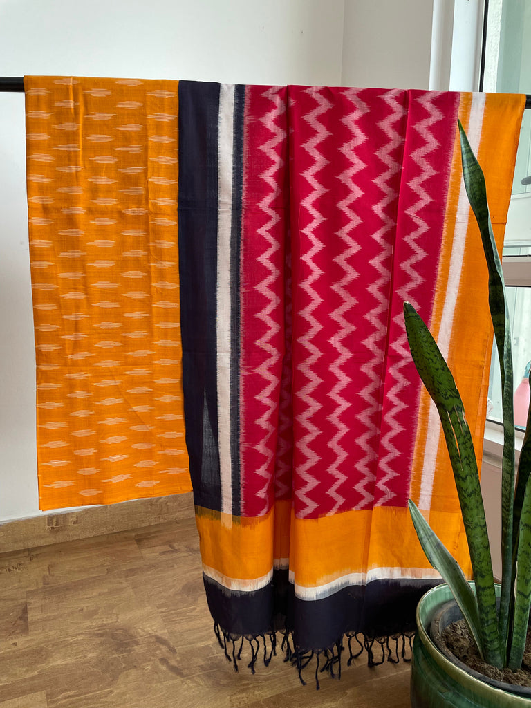 2pc Pochampally Ikat Cotton Suit Material with Double Ikat Dupatta – Soovos Apparels Private Ltd