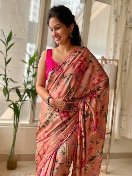 Dusty Pink Modal voile digital printed saree