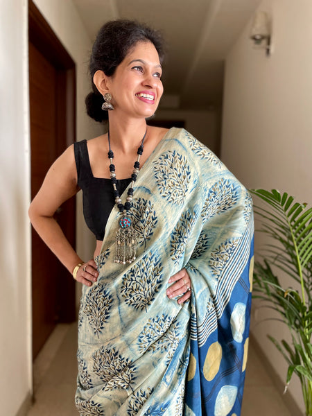 Exclusive ajrakh modal silk saree