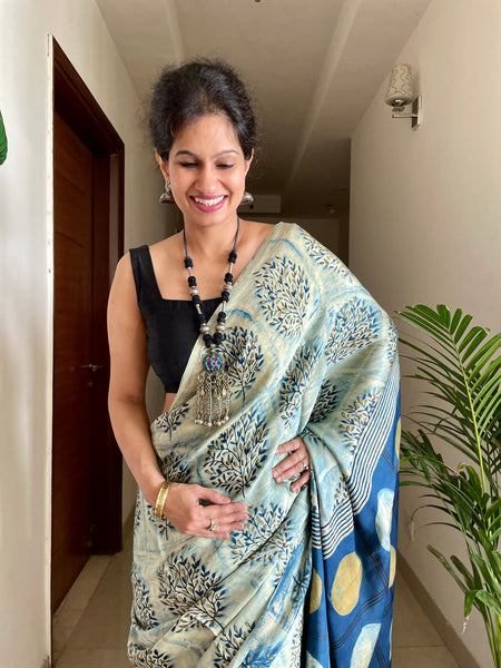 Exclusive ajrakh modal silk saree