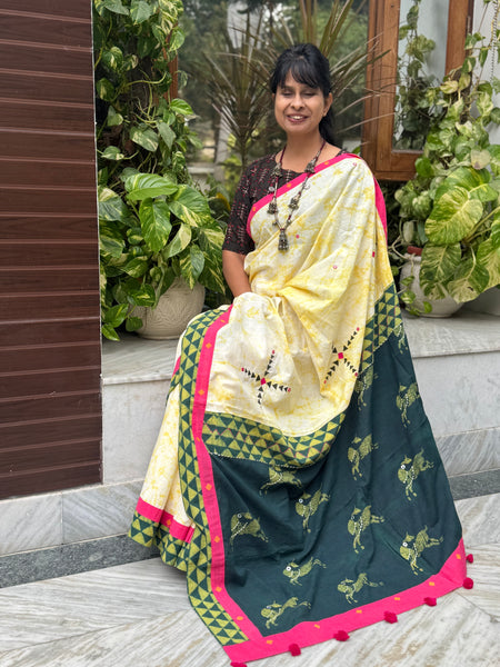 Embroidered Patchwork Cotton Saree