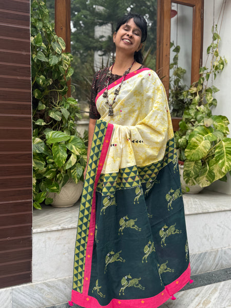 Embroidered Patchwork Cotton Saree
