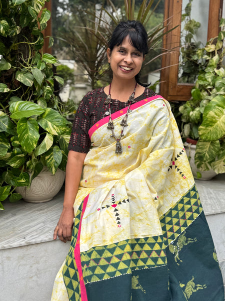Embroidered Patchwork Cotton Saree