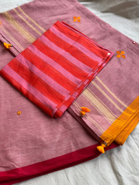 Handloom Pure Cotton Saree With Embroidered Pallu