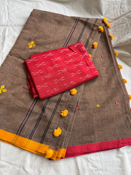 Handloom Pure Cotton Saree With Embroidered Pallu