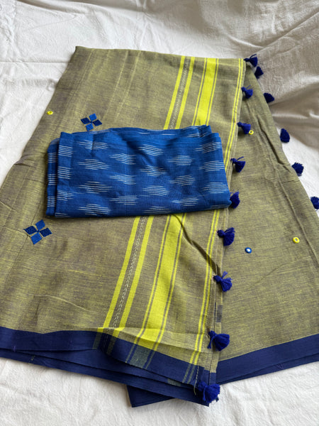 Handloom Pure Cotton Saree With Embroidered Pallu