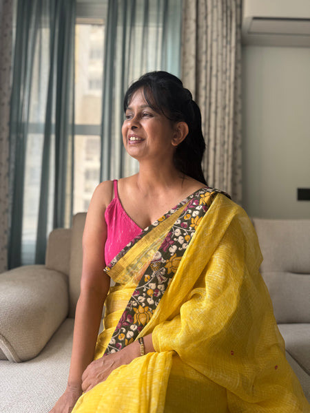 Embroidered pallu & patchwork inside border- kota doria saree