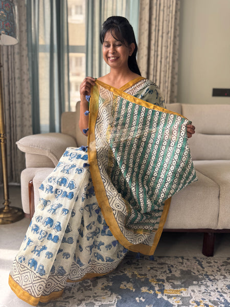 Breeze Edit -Blockprinted kota Doria Saree