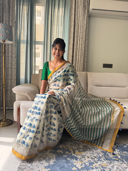 Breeze Edit -Blockprinted kota Doria Saree