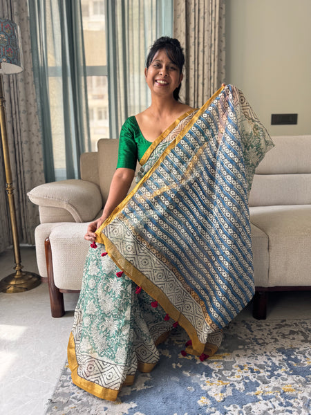 Breeze Edit -Blockprinted kota Doria Saree